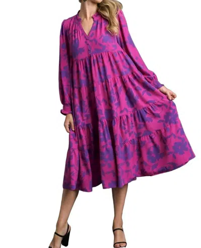 Umgee Floral Print Midi Dress In Magenta In Pink
