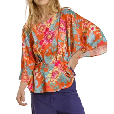 Umgee Floral Print Peplum Top In Tangerine In Orange