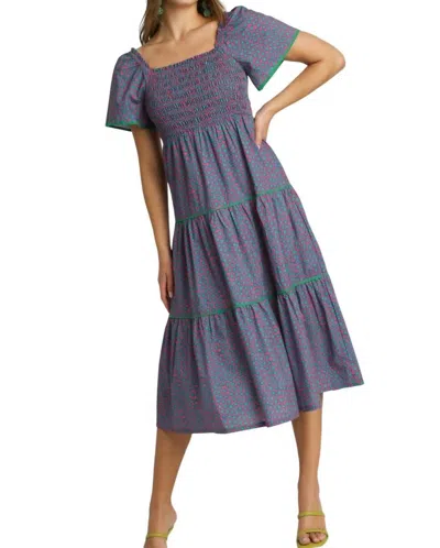Umgee Floral Print Square Neck Dress In Green/pink