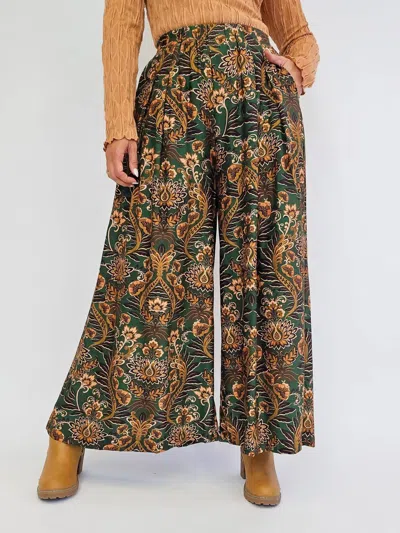 Umgee Floral Print Wide Leg Palazzo Pants In Olive Mix In Multi