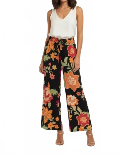 Umgee Floral Print Wide Leg Pants In Black In Multi