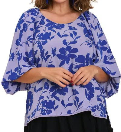 Umgee Floral Puff Sleeve Blouse In Lavender Mix In Blue