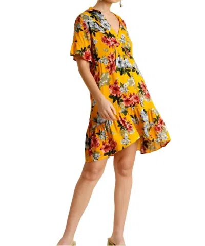 Umgee Floral Ruffle Babydoll Dress In Sunflower In Yellow