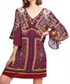 Umgee Floral Ruffle Sleeve Dress In Magenta In Pink