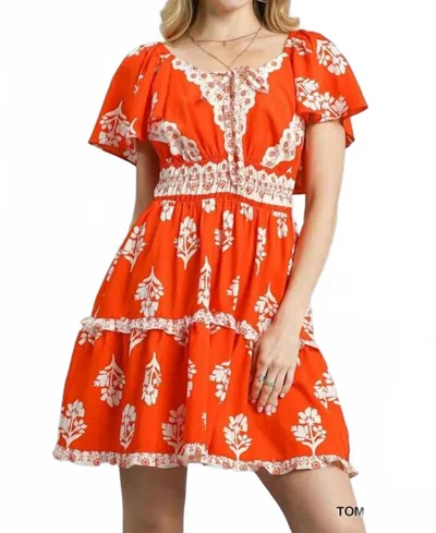 Umgee Floral Ruffle Trim Tiered Mini Dress In Tomato In Multi