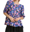 Umgee Floral Short Sleeve Top In Blue