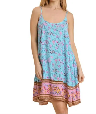 Umgee Floral Spaghetti Strap Flowy Dress In Aqua