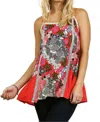 Umgee Floral Spaghetti Strap Lace Tank Top In Red In Red