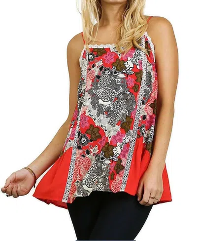 Umgee Floral Spaghetti Strap Lace Tank Top In Red In Multi