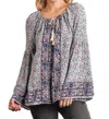 Umgee Floral Tassel Tie Peasant Top In Purple Mix In Gray