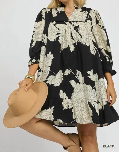 Umgee Floral Tiered Babydoll Dress In Black