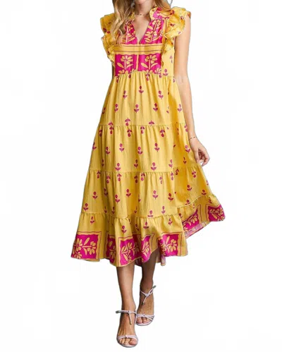 Umgee Floral Tiered Midi Dress In Honey