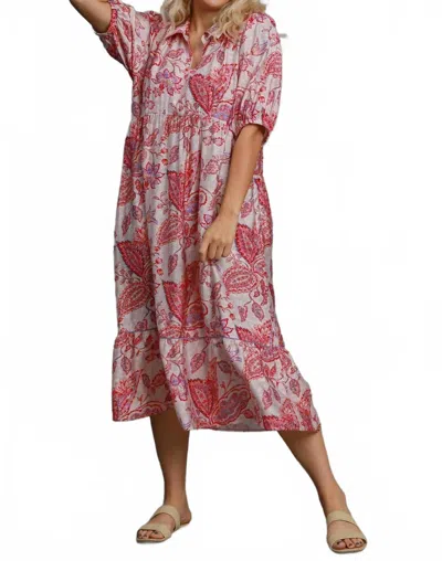 Umgee Floral Tiered Midi Dress - Plus In Pink Mix