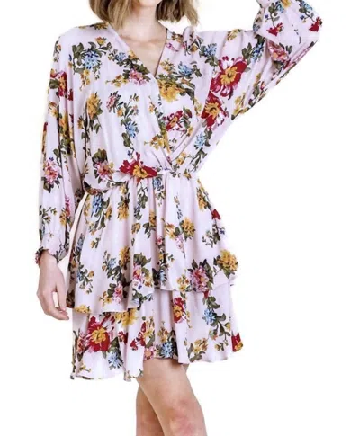 Umgee Floral Tiered Ruffle Hem Dress In Blush In Multi