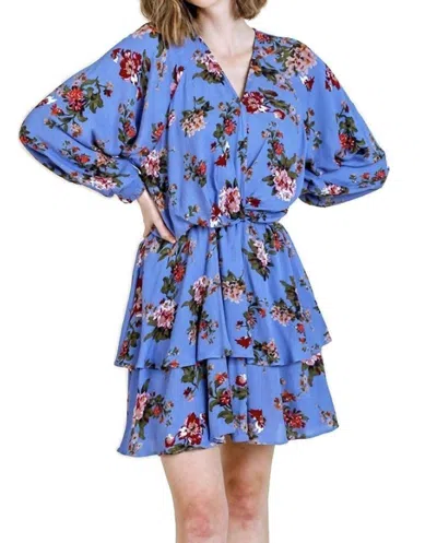 Umgee Floral Tiered Ruffle Hem Dress In Peri In Blue