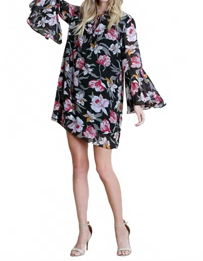 Umgee Floral Trapeze Dress In Black In Multi