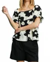 Umgee Flower Print Babydoll Top In Black/white In Multi