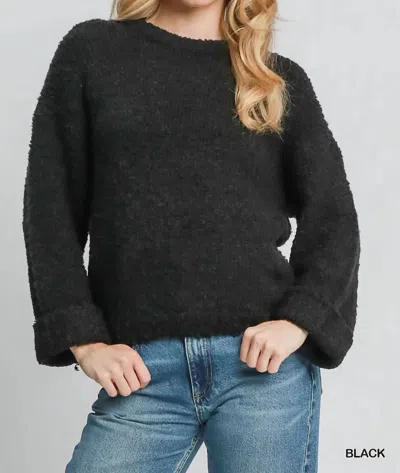 Umgee Fluffy Boucle Sweater In Black