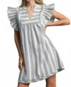 Umgee Flutter Sleeve Dress In Blue In Green