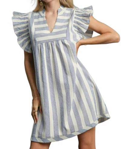 Umgee Flutter Sleeve Dress In Blue In Green