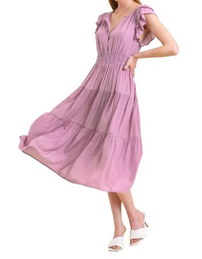Umgee Flutter Sleeve Midi Smocked Waist Dress In Lavender