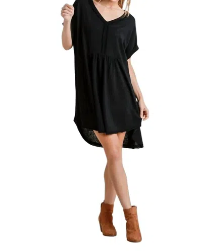 Umgee Folded Sleeve Frayed Edge Dress - Plus In Black