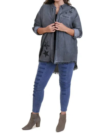 Umgee Frayed Button Up Shirt In Ash In Blue