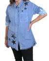 Umgee Frayed Button Up Shirt In Denim In Blue