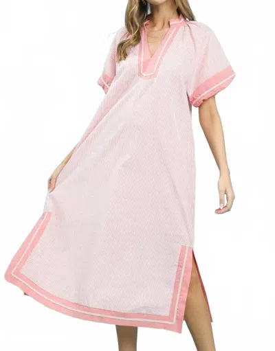 Umgee Free Spirit Pinstripe Contrast Trim Midi Dress In Pink