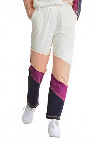 Umgee French Terry Colorblock Stitch Detail Pants In Magenta In Multi