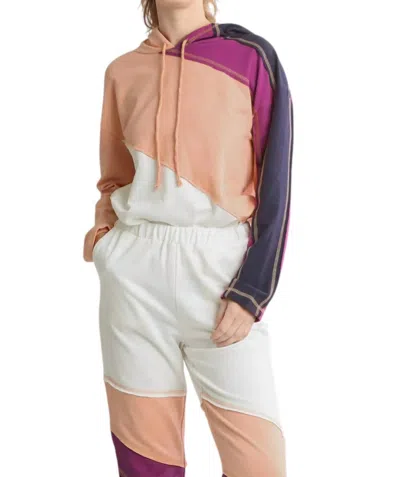Umgee French Terry Colorblock Stitch Detail Sweater In Magenta Mix In Multi
