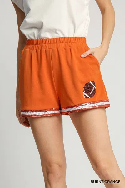 Umgee French Terry Game Day Shorts With Sequin Detail In Burnt Orange