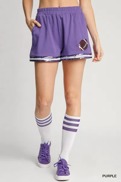 Umgee French Terry Game Day Shorts With Sequin Detail In Purple