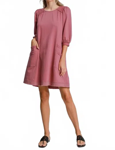 Umgee French Terry Mini Dress In Mauve In Pink