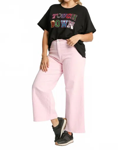Umgee French Terry Sequin Touch Down Top - Plus In Black In Multi