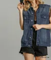 Umgee Fringe Denim Vest In Multi