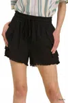 Umgee Linen Blend Elastic Waist Band Short In Black In Black