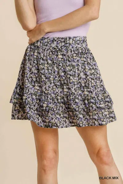 Umgee Fun And Flouncy Floral Skirt In Black In Multi