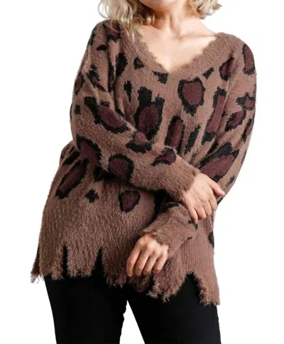 Umgee Fuzzy Leopard Sweater In Mocha In Brown