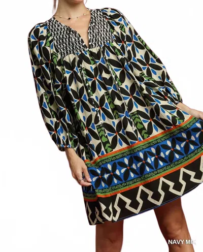 Umgee Geo Boho Dress In Green Multi