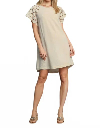 Umgee Geometric Sleeve Midi Linen Dress In Oatmeal In Neutral