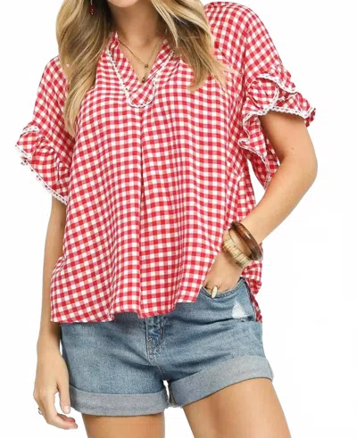 Umgee Gingham Ruffle Top In Red In Pink