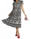 Umgee Global Inspired Midi Dress In Black/white In Multi