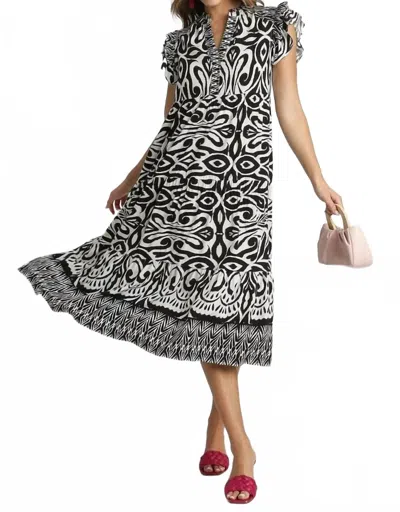 Umgee Global Inspired Midi Dress In Black/white In Multi
