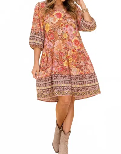 Umgee Golden Hour Floral Boho Dress In Coral In Multi