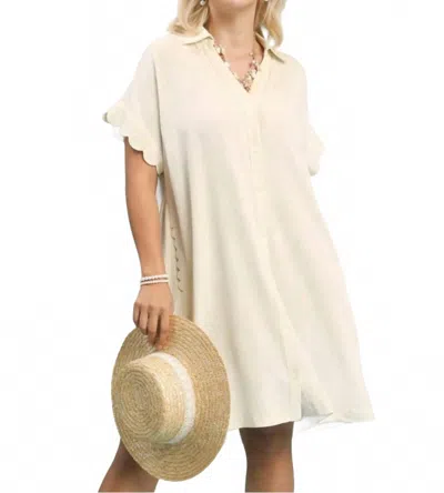 Umgee Good Things Happen Linen Scallop Mini Dress - Plus In Oatmeal In Neutral