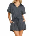 Umgee Half Zip Striped Romper In Dark Navy In Blue