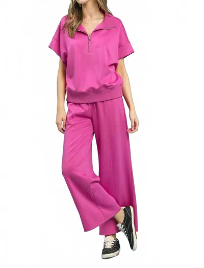 Umgee Half Zip Sweatshirt In Peony In Pink