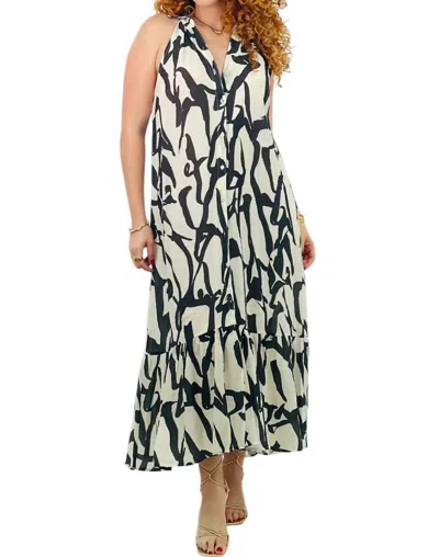 Umgee Halterneck Maxi Dress In Black/white In Multi