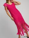 Umgee Heart Lace Fringe Maxi Dress In Hot Pink In Pink